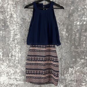 Emerald Sundae Size M Geometric Striped Cutout Sleeveless Mini Sheath Dress Navy